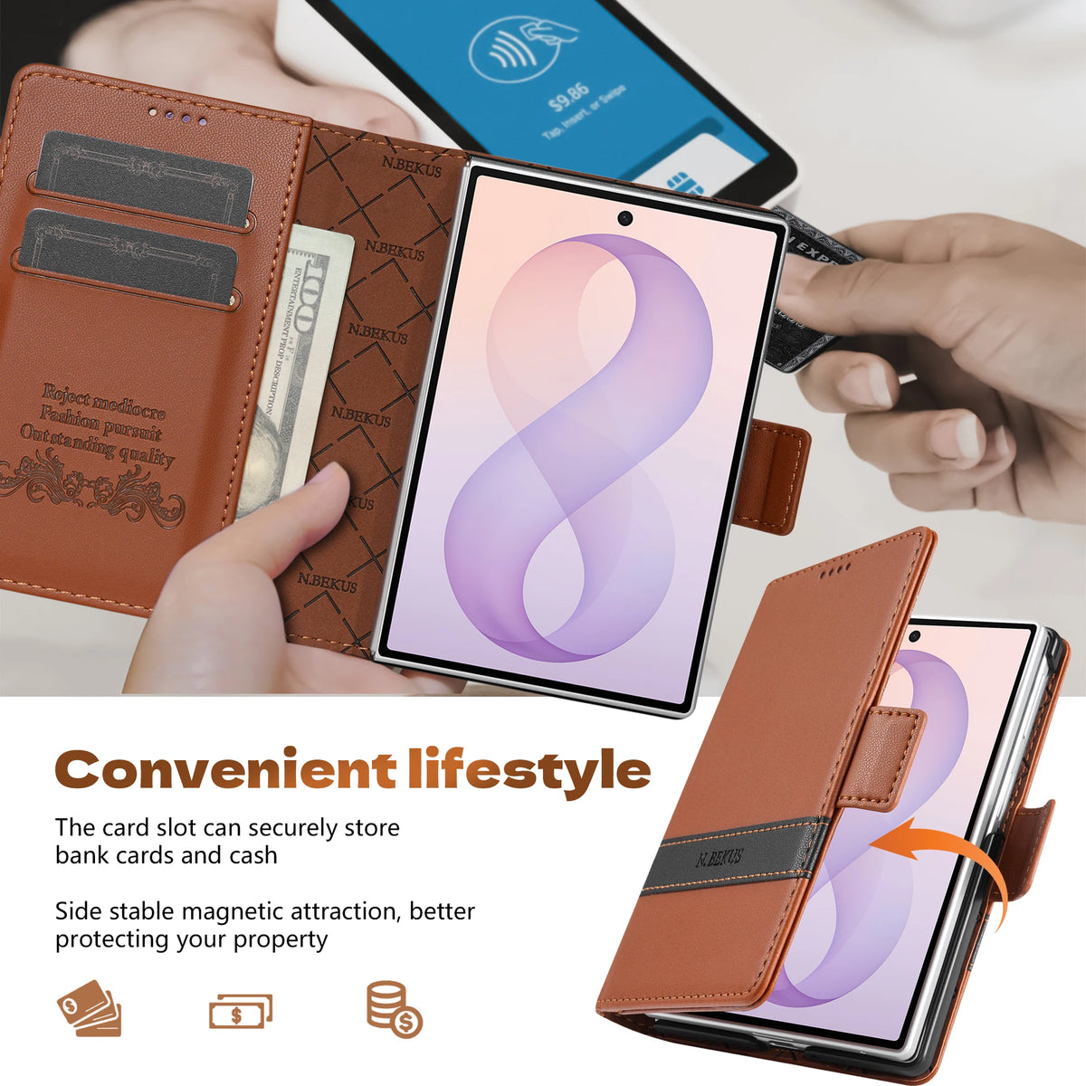 Luxury Business Splice Flip Cards Solt Wallet Leather Case for Samsung Galaxy Z Fold8 Fold 8 Wide Shockproof Book Stand Cover