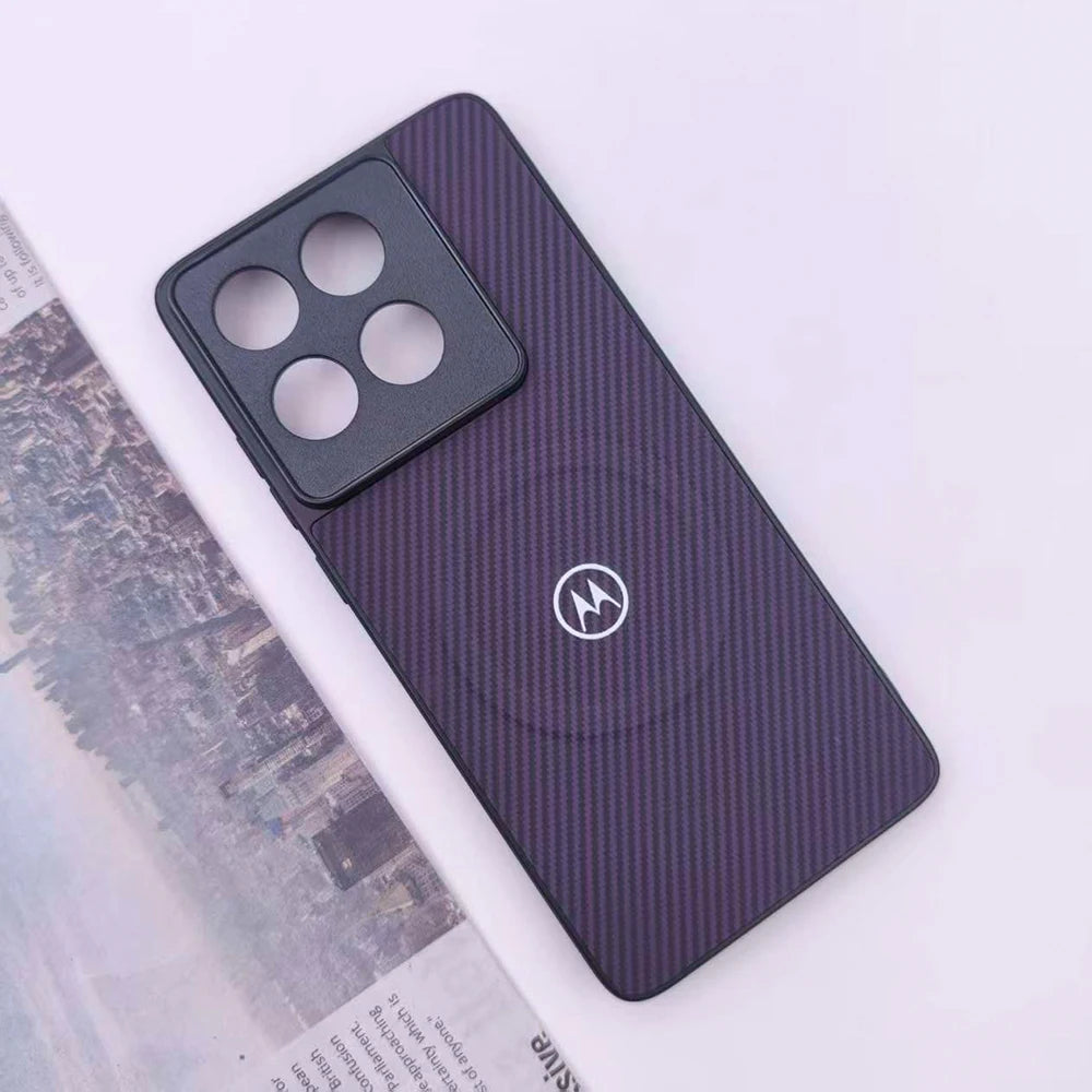 Magnetic Carbon Fiber Texture Phone Case For Motorola Edge 40 50 60 Pro Fusion Moto G 84 85 86 Wireless Charge Protect Shell﻿