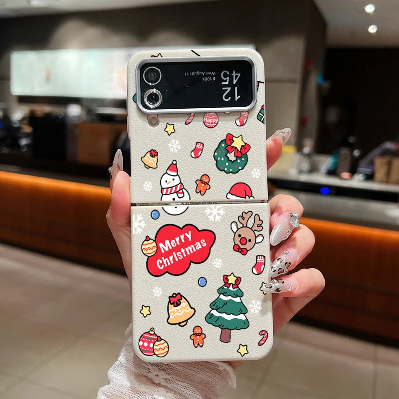 Merry Christmas Print Phone Case For Samsung Galaxy Z Flip 7 4 5 6 3 5G Folding Soft TPU Cover For Samsung Z Flip7 Flip6 Flip5