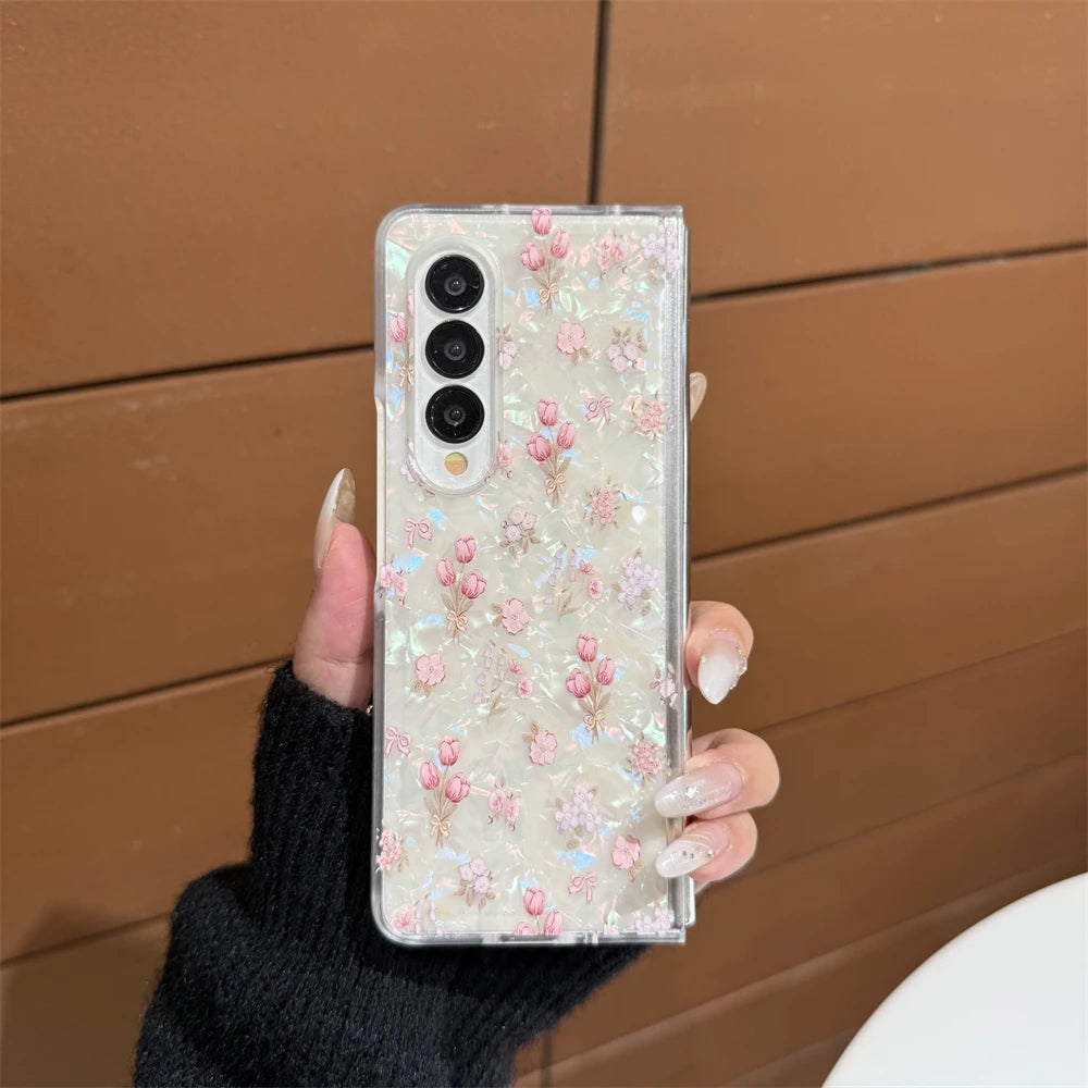 for Samsung Galaxy Z Fold 7 5G Hard PC Phone Case Floral Shell for Z Fold 7 6 5 4 3 Drop-Proof Protective Cover