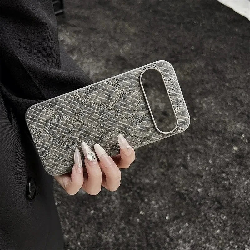 Vintage Luxury Classic Snake Leather Texture Phone Case For Google Pixel 11 10 9 Pro XL Soft TPU Frame Leather Shockproof Cover