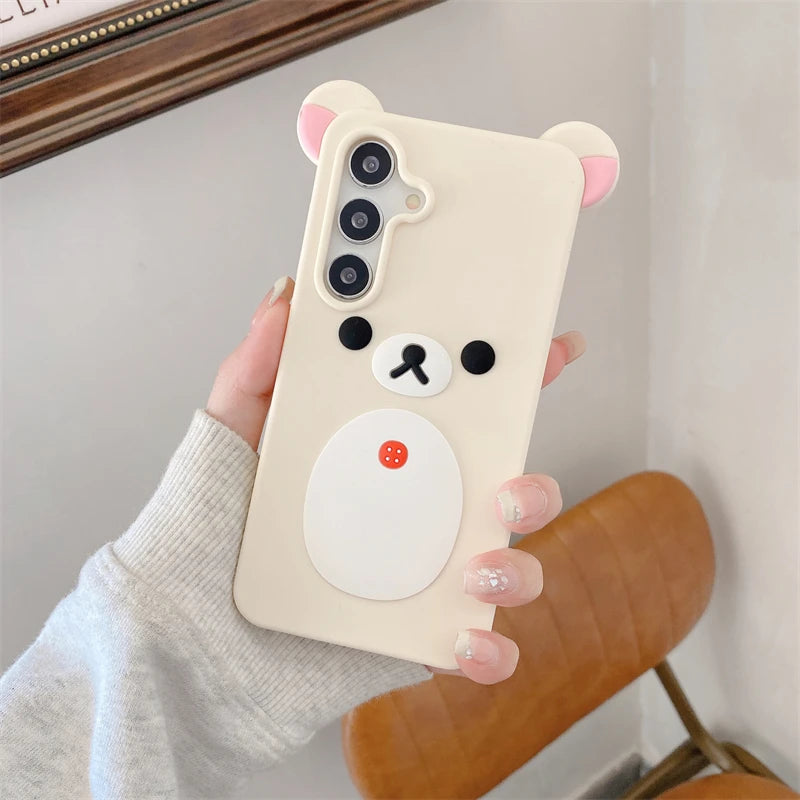Cartoon Cute 3D Pink Ears Big Mouth Bear Silicone Soft Case for Samsung Galaxy S25 Ultra S24 Plus S25Ultra S25+ S 25 Back Cover
