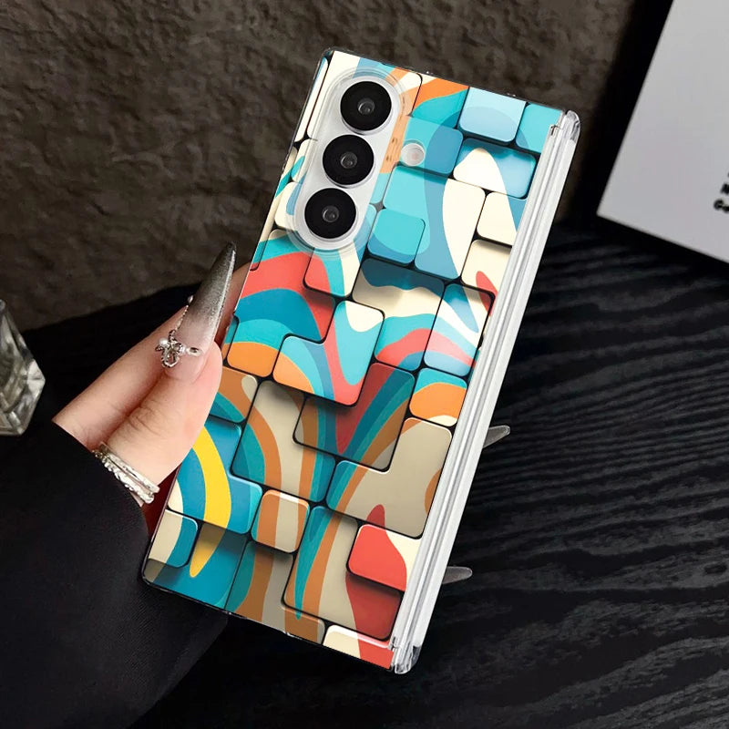 Clear Magnetic Auto Adsorption Phone Case For Samsung Galaxy Z Fold 7 6 Fold7 Fold6 Fold5 5G Vintage Moon Print Hard PC Cover