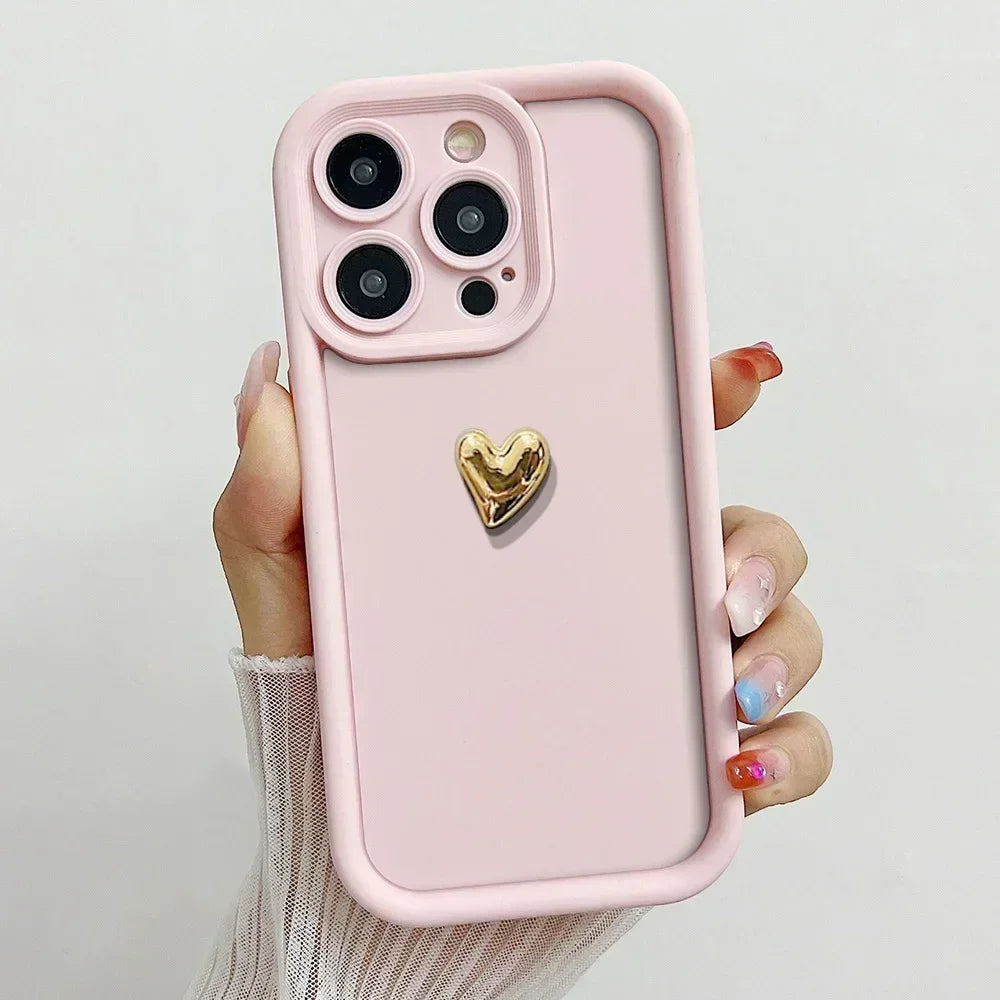 3D Gold Love Heart Lanyard Case for Samsung S25 Plus Ultra S24 FE A16 06 26 36 56 M13 M35 M55 M32 Wrist Chain Strap Phone Cover