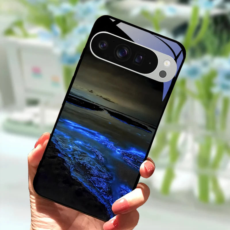 Fashion Glass Case For Google Pixel 9 Pro XL Tempered Glass  Black Phone Cover For Google Pixel 9a Pixel9 Funda Protector Cases