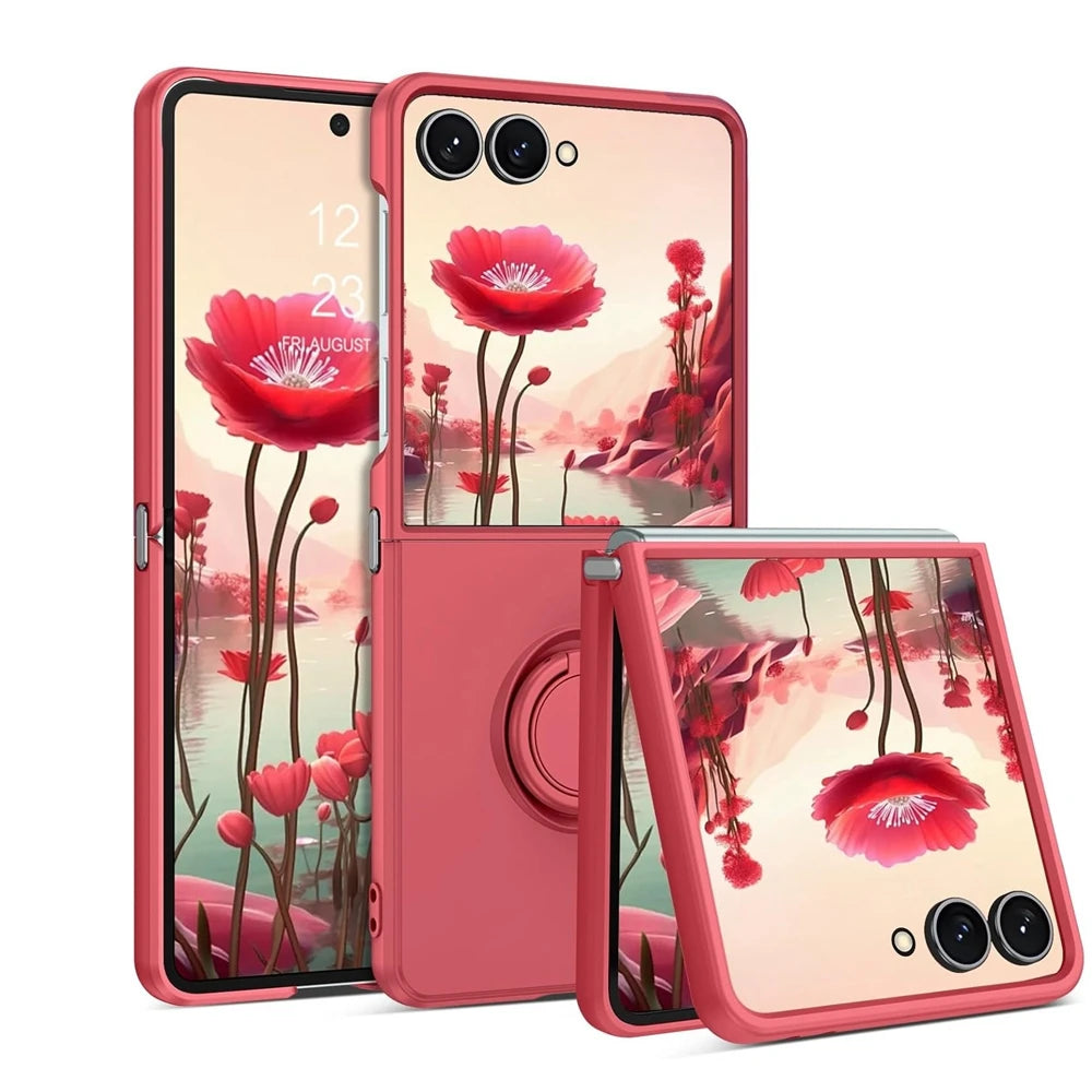 Luxury Liquid Silicone Stand Ring Holder Phone Cases for Samsung Galaxy Z Flip 7 6 5 4 3 7 FE Cute Soft Shockproof Case Cover
