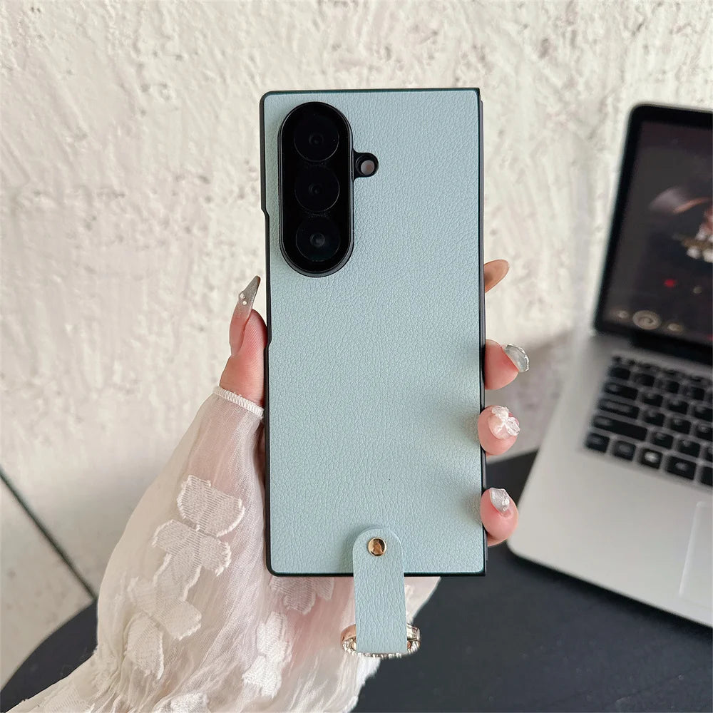 Ring Holder Protective PU Leather Phone Case For Samsung Galaxy Z Fold 7 6 5 4 Fold7 Fold6 Fold5 Fold4 5G Hard Plastic Cover