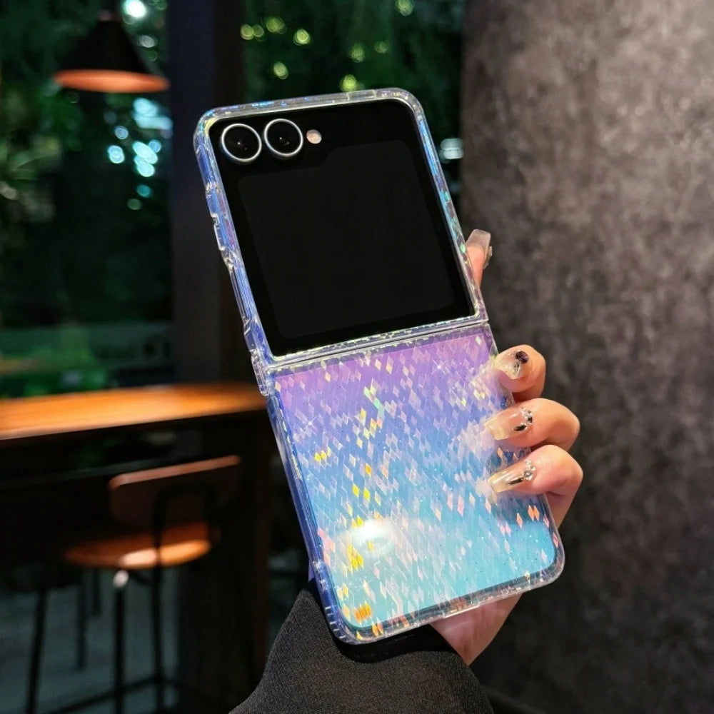 Z Flip 7 Case Laser for Magsafe Transparent Folding Cases for Samsung Galaxy Z Flip 7 6 5 4 3 Flip7fe Flip7 Dazzling PC Funda