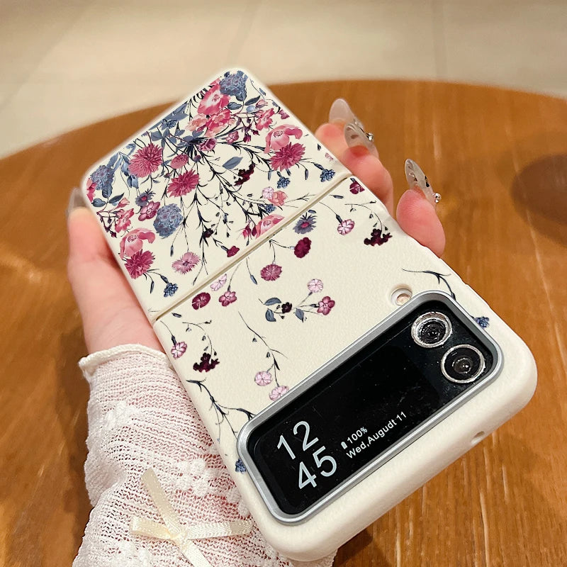 Purple Flower Print Case For Samsung Galaxy Z Flip 6 5 4 3 Magnetic For Magsafe Folding Cover For Samsung Z Flip6 Flip5 Flip4