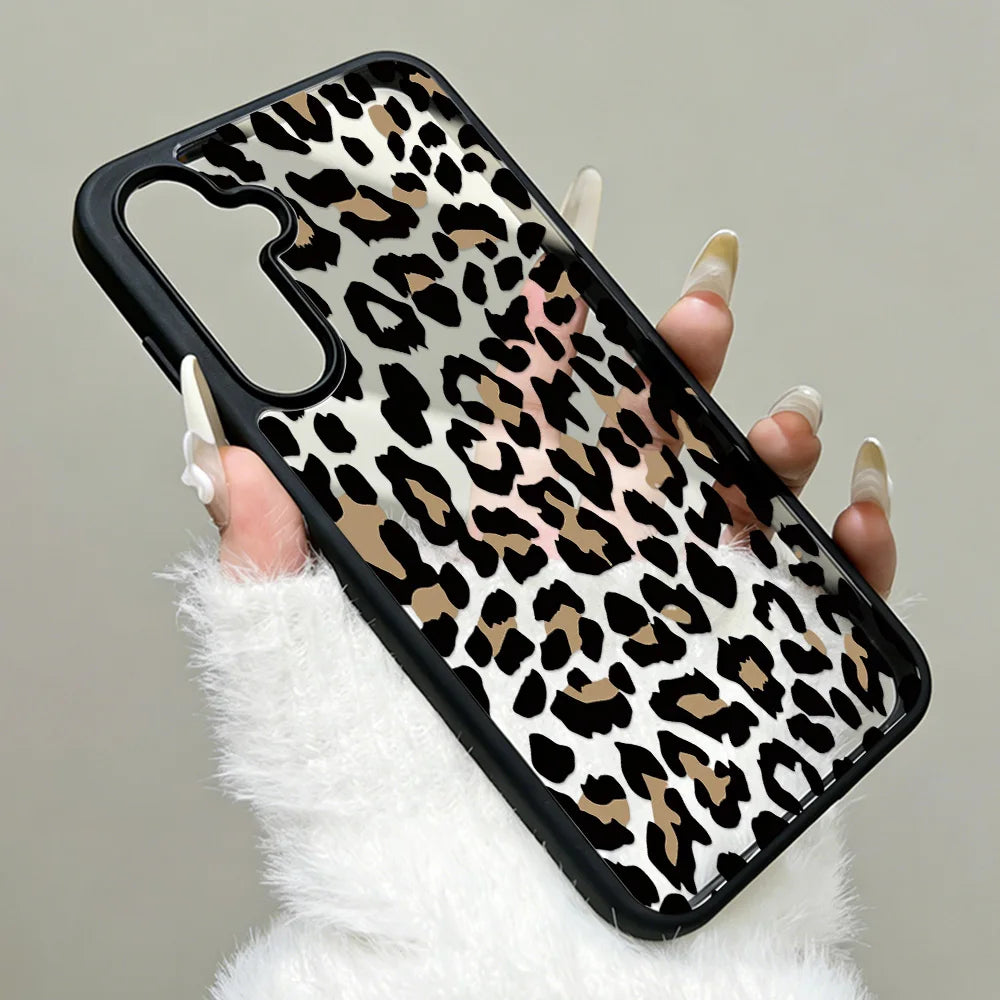 Silicone Matte Phone Case For Samsung Galaxy S25 Ultra Funda S24 Ultra S24 FE S23 Ultra S26 Prtotective Leopard Painted Cover