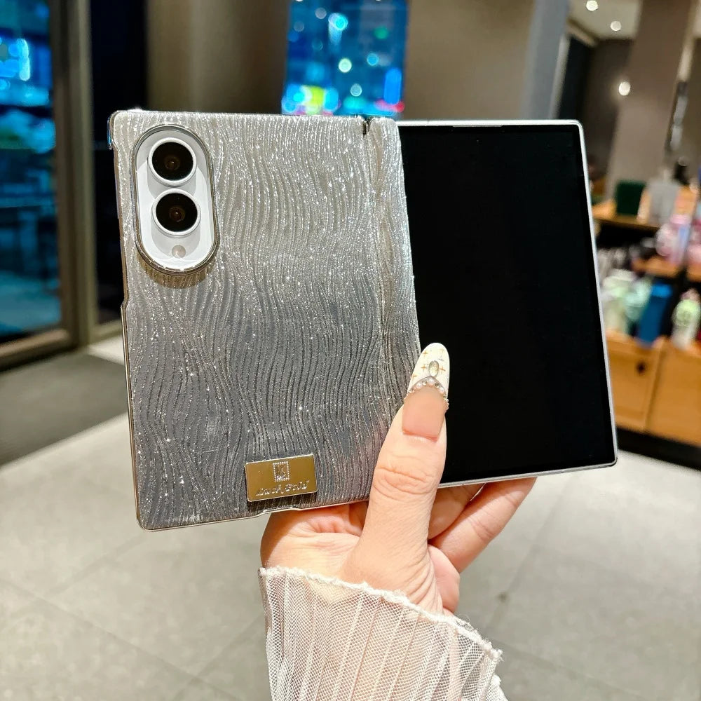Glitter Wave Pattern Gradient Case for Samsung Galaxy Z Fold 8 Wide Fold8  Glossy Electroplating Water Ripple Shockproof Cover