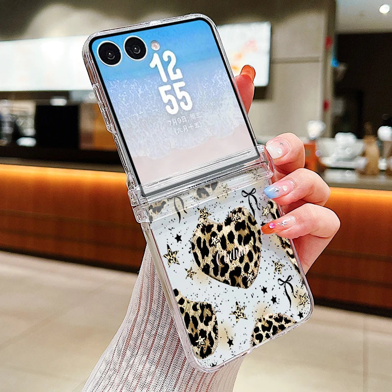 Leopard Lips Print Phone Case For Samsung Galaxy Z Flip 8 7 FE 6 5 4 3 5G Hard PC Folding Cover For Samsung Z Flip8 Flip7 Flip6