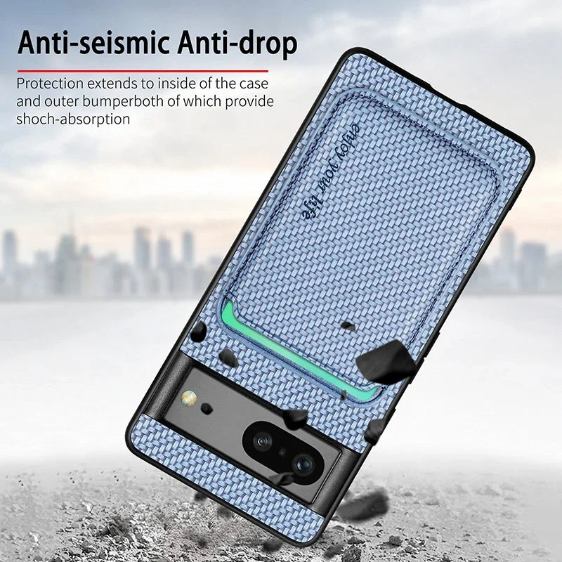 2 In 1 Carbon Fiber Magnetic Card Holder Wallet For Magsafe Google Pixel 6 7 8 9 Pro XL 9A 8A 7A 6A Wireless Charging Back Cover