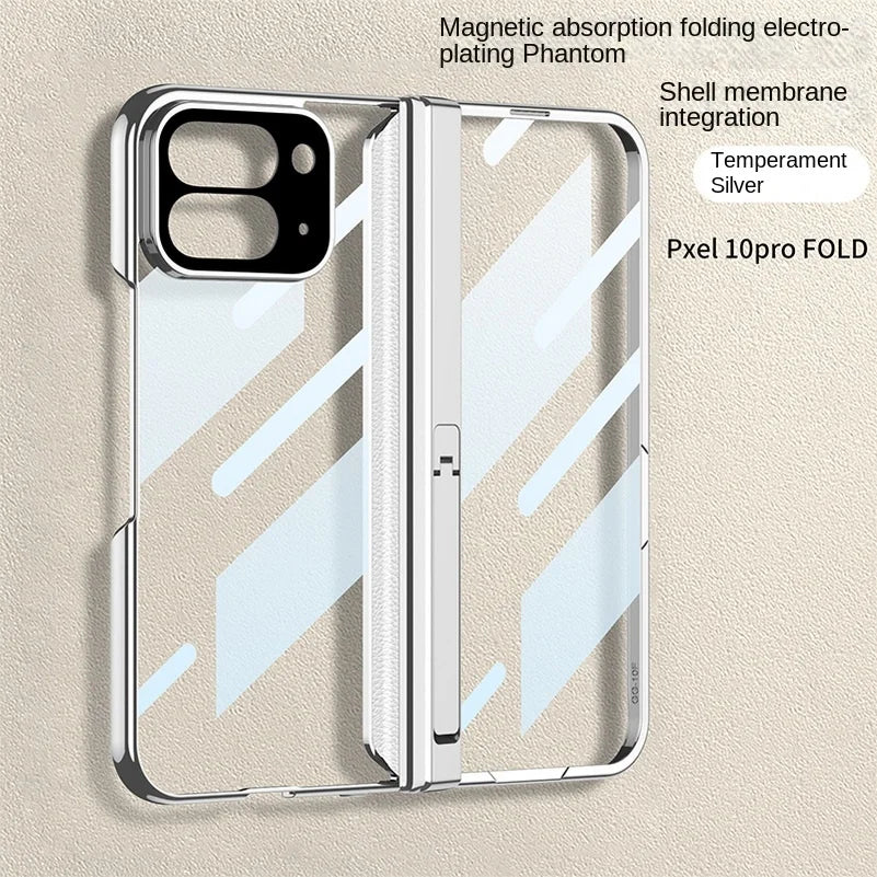 Magnetic Hinge Folding Bracket Plated Frame Transparent Glass Protective Film Case for Google Pixel 10 Pro Fold Protect Cover