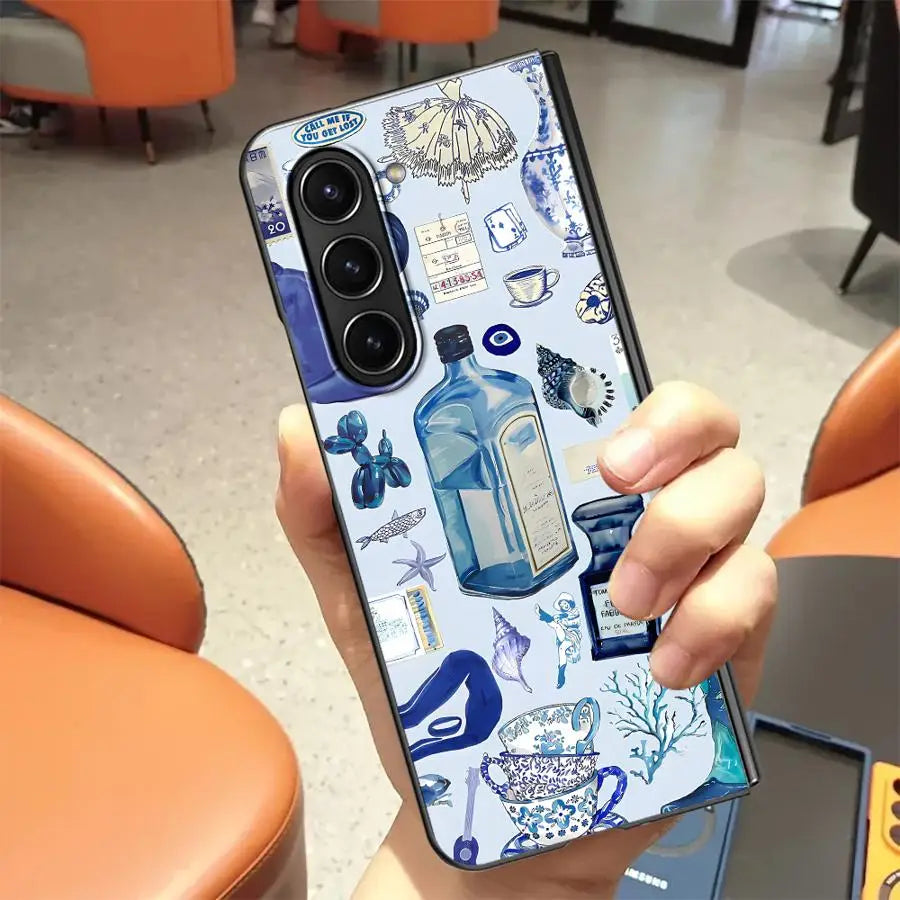Case for Samsung Galaxy Z Fold 7 6 5 4 3 ZFold6 ZFold7 ZFold4 ZFold5 ZFold3 Back Phone Cover Luxury Seaside Scenery Wine Lemon