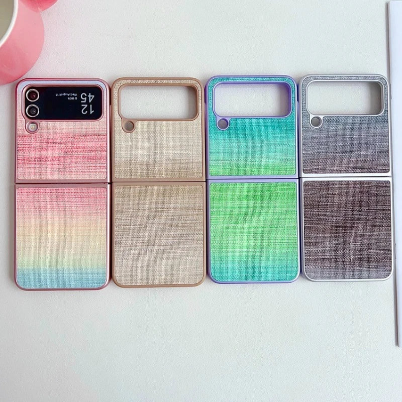 Colorful Leather Grain Case For Samsung Galaxy Z Flip 7 6 5 4 3 ZFlip7 Flip6 Fashion Spray Painting 2-piece Set Protection Cover