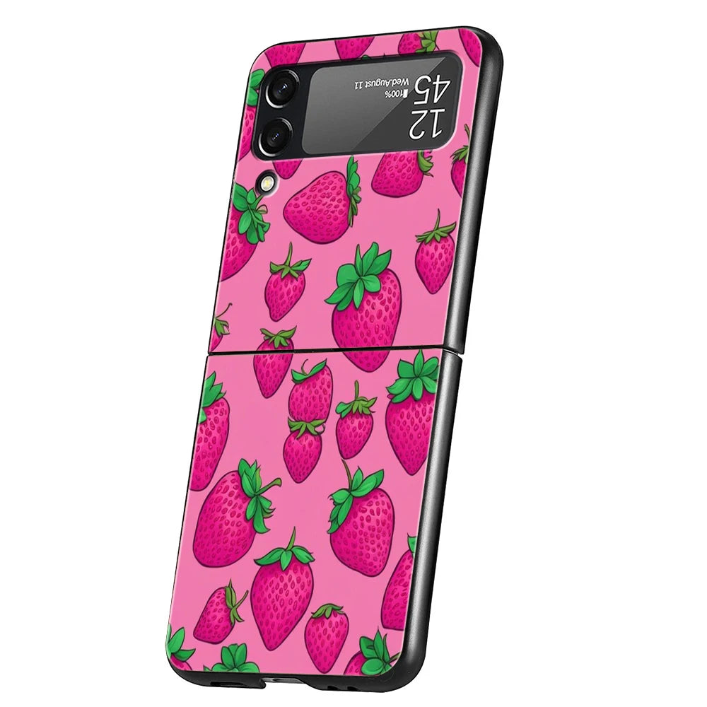 Two White Strawberries Simple Hard PC Phone Case For Samsung Galaxy Z Flip 7 6 5 4 Black Cover For Galaxy Z Flip 3 Foldable Capa