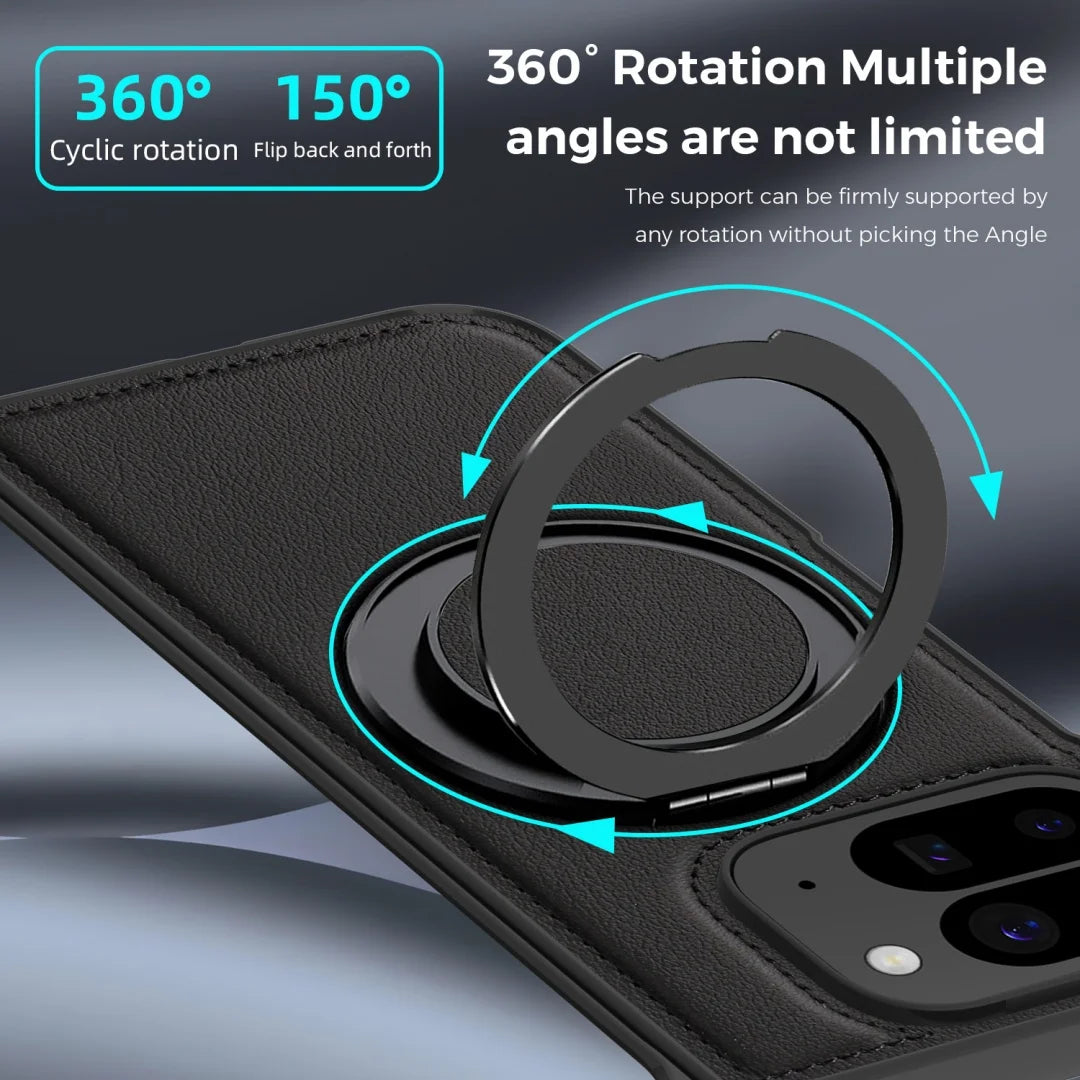Embossed PU Leather Case For Google Pixel 10 Pro Fold Magnetic 360° Rotation Metal Stand Comfort Grip Case Cover