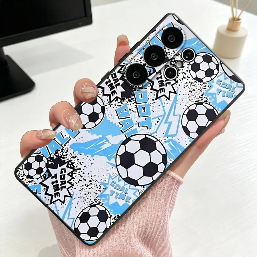 Cartoon Soccer Seamless Phone Cover Case for Samsung Galaxy S26 Ultra S25 Plus S26+ S25+ S10 S9 S24+ S23 Note 20 8 9 10 S20 S21