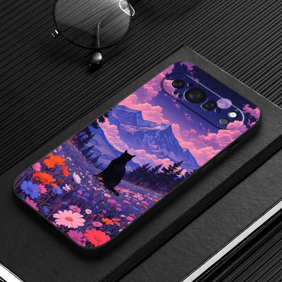Funda Phone Cover Case for Google Pixel 10A 6 7 8 Pro 10 9 Pro XL 6a 7a 9a 8a Cartoon Night Sky Cat