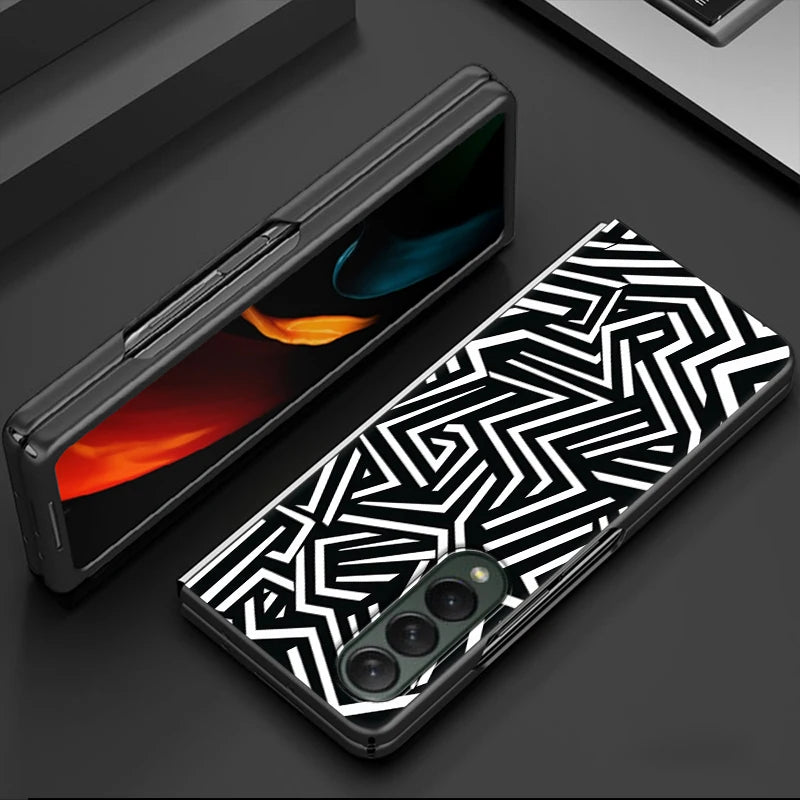 Black Art Pattern Case for Samsung Galaxy ZFold3 ZFold4 Z Fold 7 6 5 4 3 ZFold5 ZFold7 ZFold6 Back Phone Cover