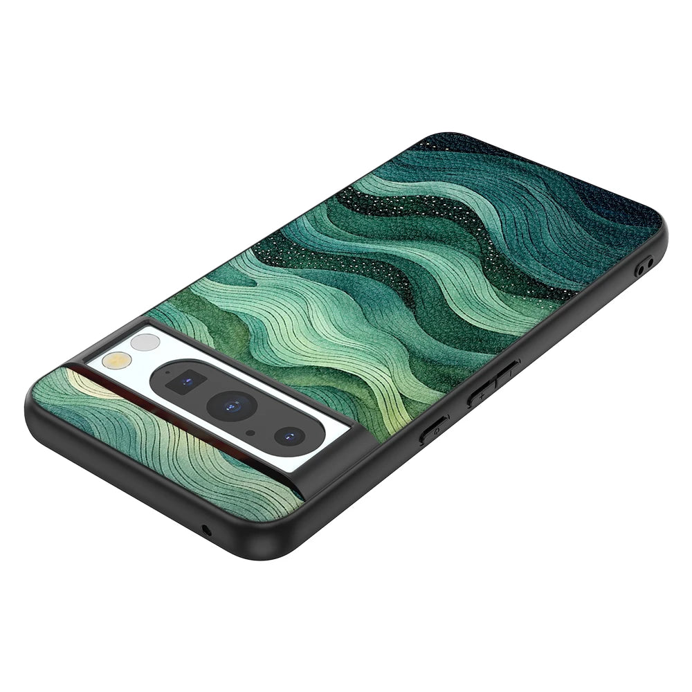 Back Cover Leather Case for Google Pixel 4 XL 4A 5 5A 5G 6 Pro 6A 7 Pro 7A 8 Pro 8A High Quality with Green Stripe Pattern Print