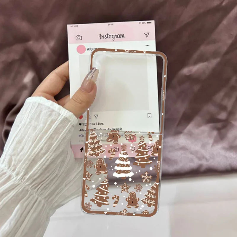 Christmas Tree Snowman Phone Case For Samsung Galaxy Z Flip 7 Santa Snowflake Clear Hard Folding Cover For Samsung ZFlip7 5G Bag