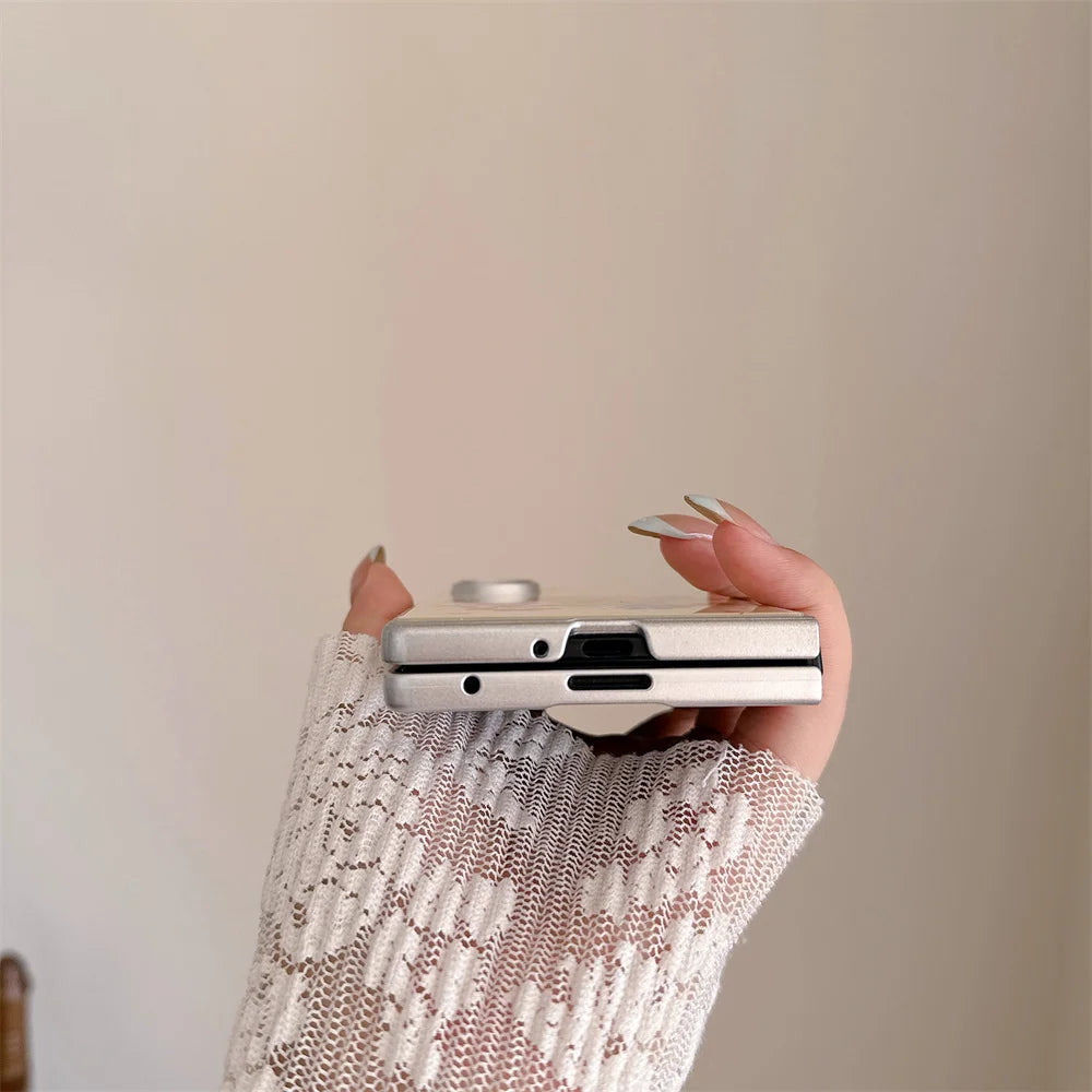 Korean Cute Flower Kitten Glass Phone Case for Samsung Galaxy Z Fold 7 6 Fold 6 Fold 7 Fold 6 7 Cover Fashion Shockproof Funda