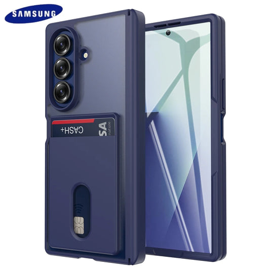 Shockproof Acrylic Card Bag Case For Samsung Galaxy Z Fold 7 5G Tempered Glass Screen Protector Magnetic With Hinge Back Cover