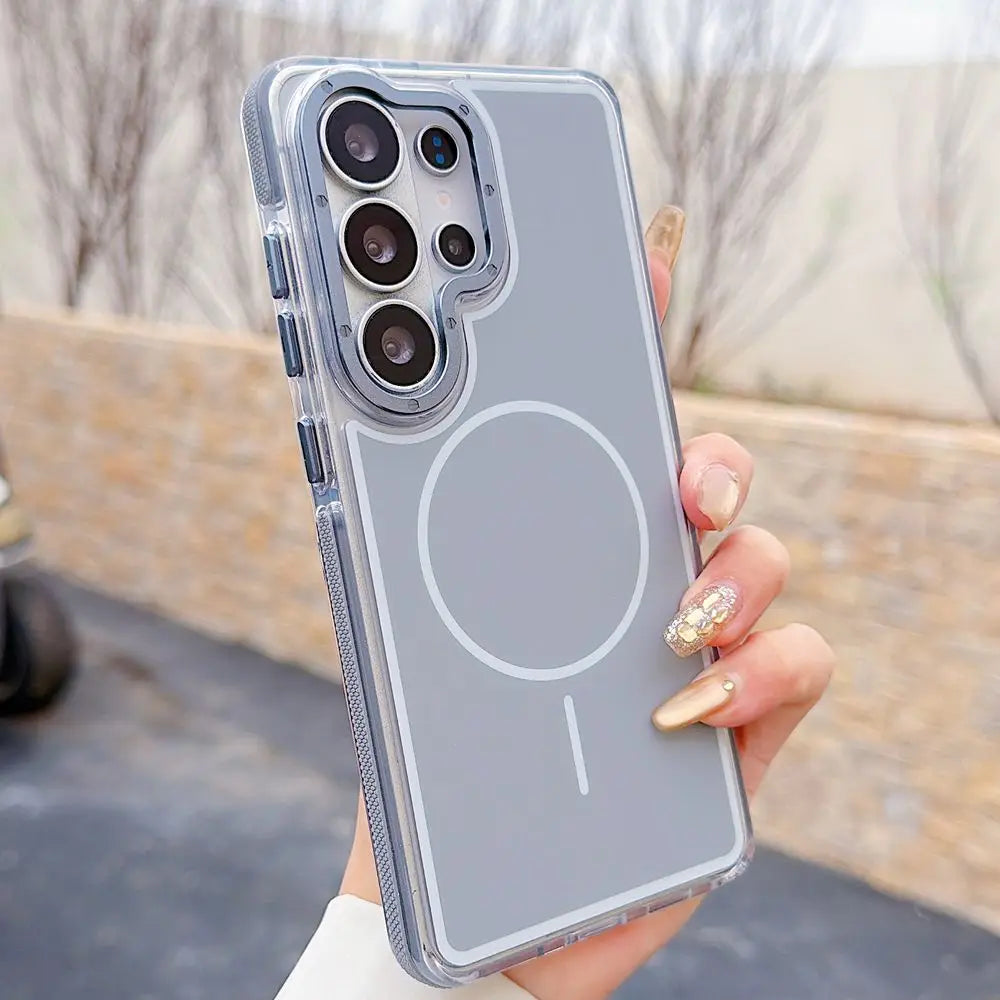 Luxury Two Tone Border Transparent For Magsafe Phone Case for Samsung Galaxy S26 S25 FE S24 S23 S22 Ultra A16 A17 PC Hard Cover