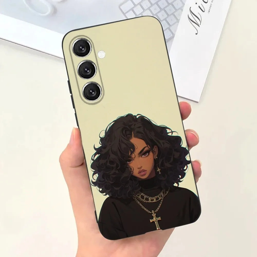 Black Girl Afro  Phone Case For Samsung S25,S24,S21,S22,S23,S30,Ultra,S20,Plus,Fe,Lite,Note,10,9,5G Black Cover
