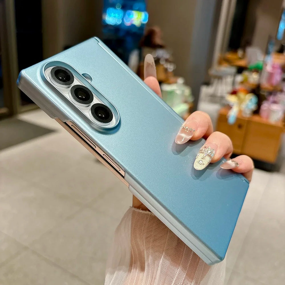 Skin Feel Metallic Paint Hinge Protection Phone Case For Samsung Galaxy Z Fold 7 6 5 4 Solid Color Shockproof Back Cover