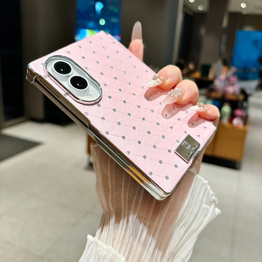 INS Style Rhombus Rhinestone Plating Case for Samsung Galaxy Z Fold 8 Ultra 5 6 7 8 ZFold8 Wide Hinge Magnetic Shockproof Cover