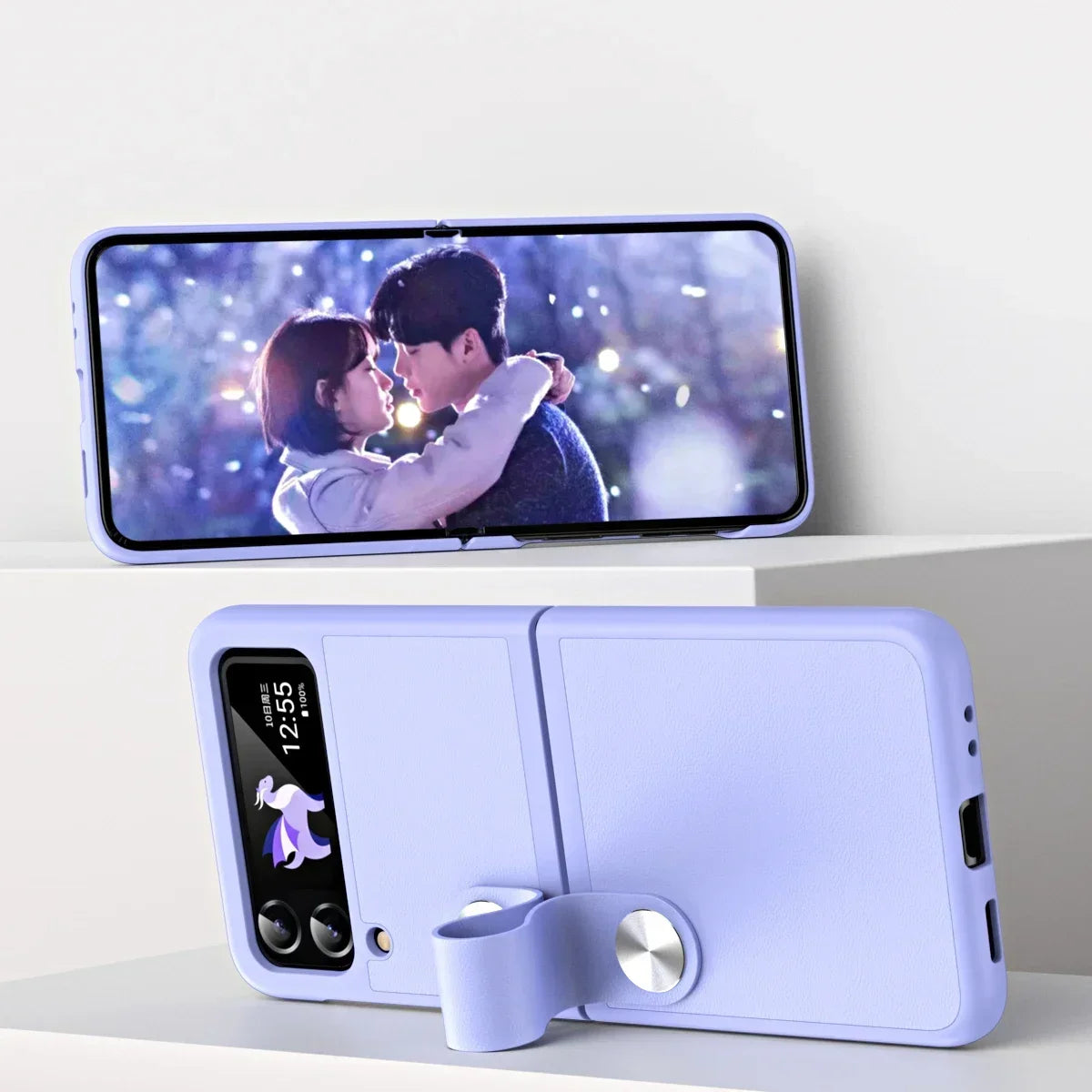 Skin Leather Case for Samsung Galaxy Z Flip 3 4 5 6 7 5G Flip7 Flip5 Flip6 Hand Strap Holder Protection Shockproof Fashion Cover