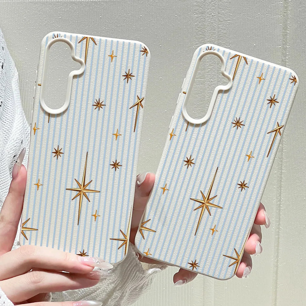 Phone Case for Samsung Galaxy S26 S25 S23 Ultra S24 FE A57 A56 A55 A54 5G A07 A06 4G Stripe Gold Star Textured Surface Anti-drop