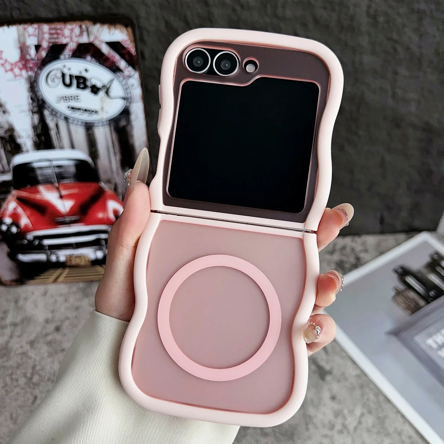 Stylish Big Wave Magnetic Matte Case For Samsung Galaxy Z Flip 3 4 5 6 7 5G ZFlip7 Flip6 5G Translucent Frosted Back Cover Funda