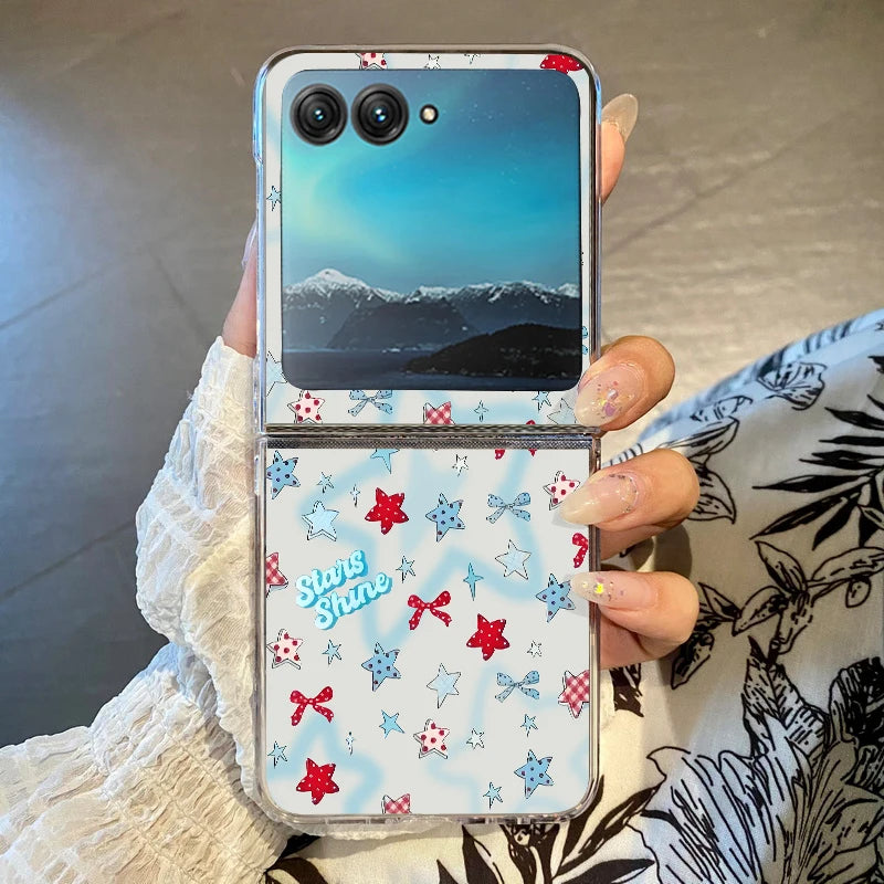 Colorful Stars Patterned Phone Case For Motorola Razr 60 50 Ultra Razr 50 40 Ultra 50 40 Shockproof Clear Hard PC Folding Cover
