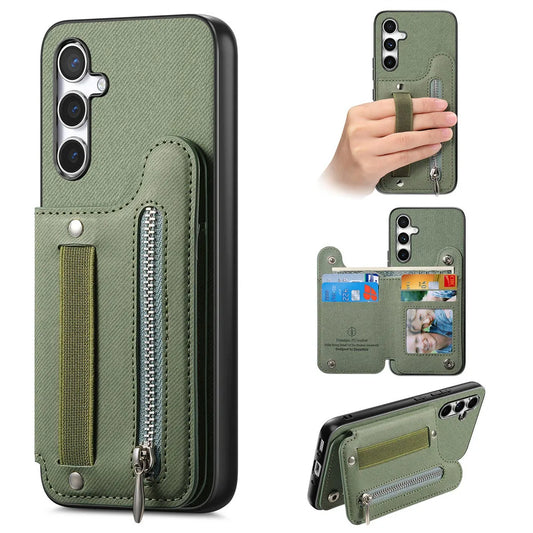 Zipper Cards Solt Wallet Leather Case For Samsung Galaxy A56 A55 A54 A53 A34 A36 A35 A25 A17 Elastic Rope Wrist Leather Cover
