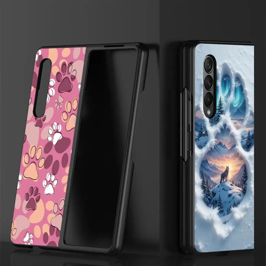 Cartoon Cute Pet Paw Prints Case for Samsung Galaxy ZFold4 ZFold6 ZFold3 ZFold5 ZFold7 Z Fold 7 6 5 4 3 Back Phone Cover