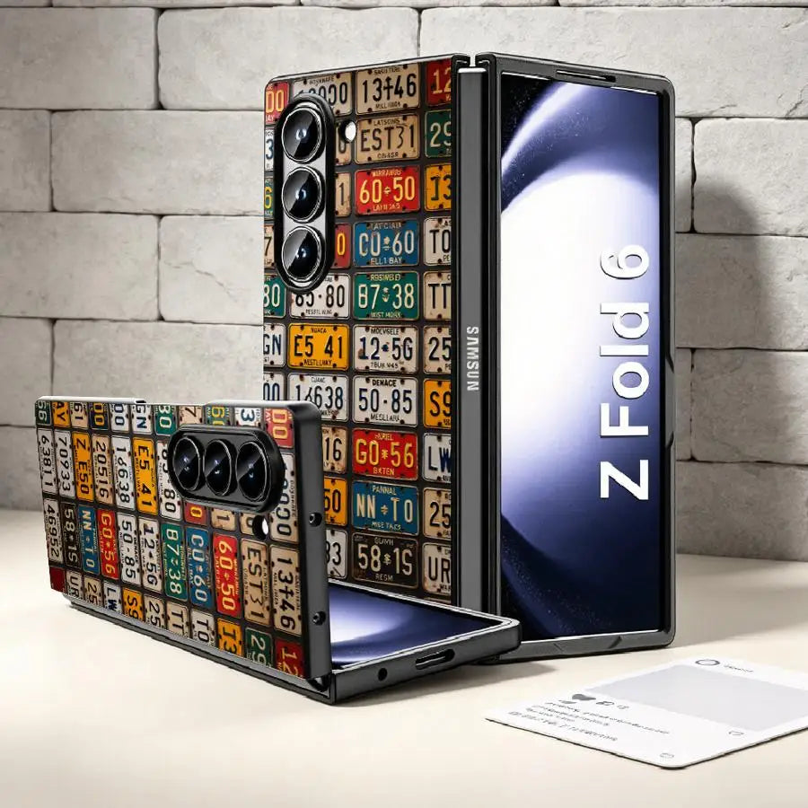Retro License Plate Phone Cover Case for Samsung Galaxy Z Fold 7 6 5 4 3 Z Flip 7 6 5 4 3