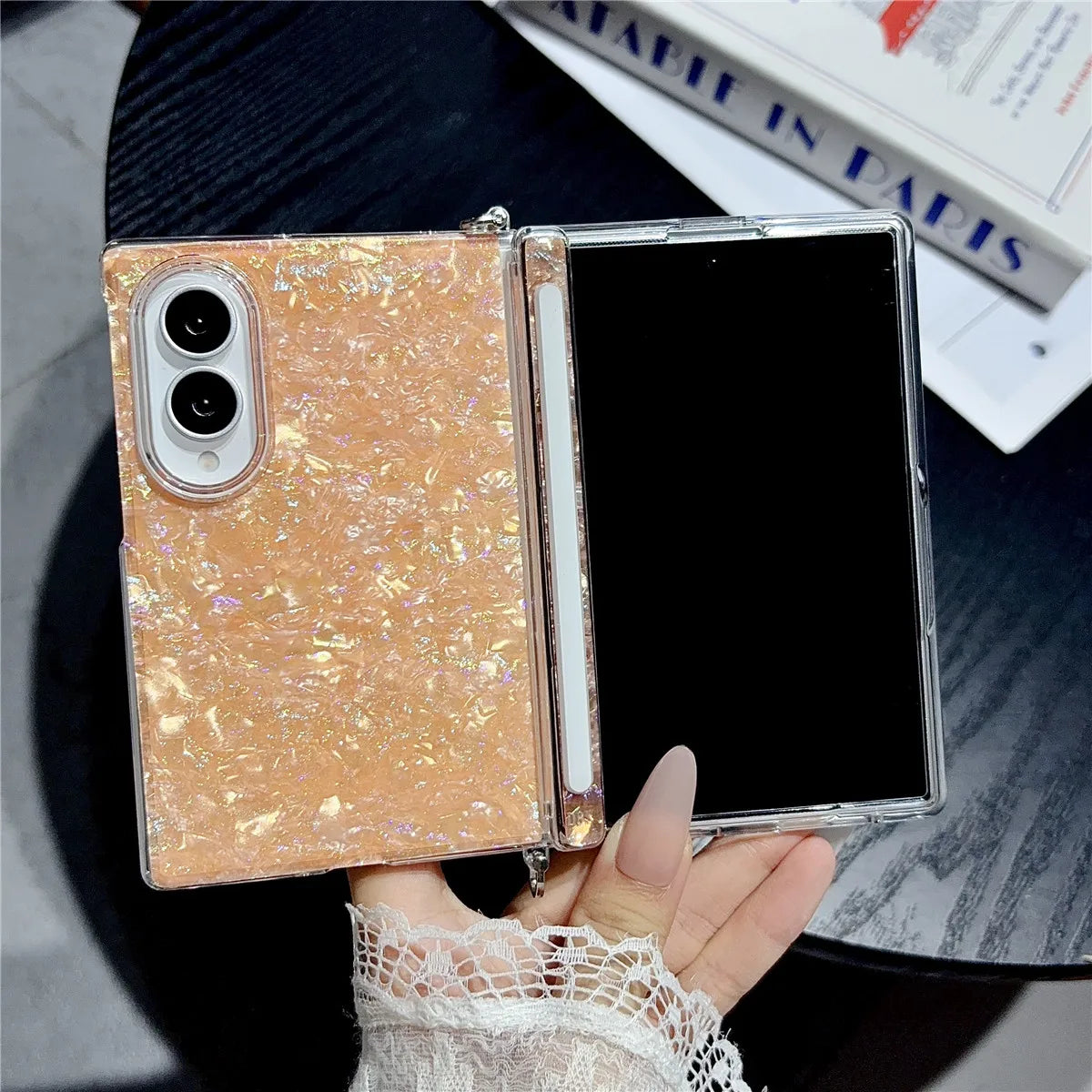 Fold8 Wide Cover Luxury Colorful Aurora Shell Pattern Case For Samsung Galaxy Z Fold 8 Magnetic Hinge Protection With Side Clasp