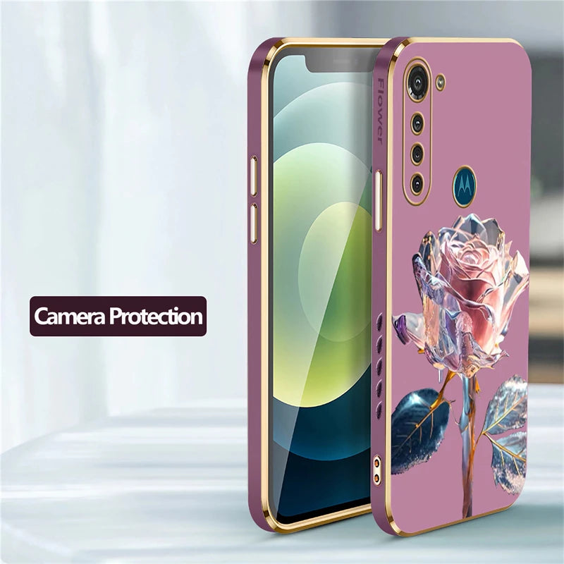 Luxury Plating Flower Case For Moto G8 Power Lite G9 Play E7 Plus Edge20 G30 G52 G22 G60 G40 Fusion Silicone Shockproof Cover