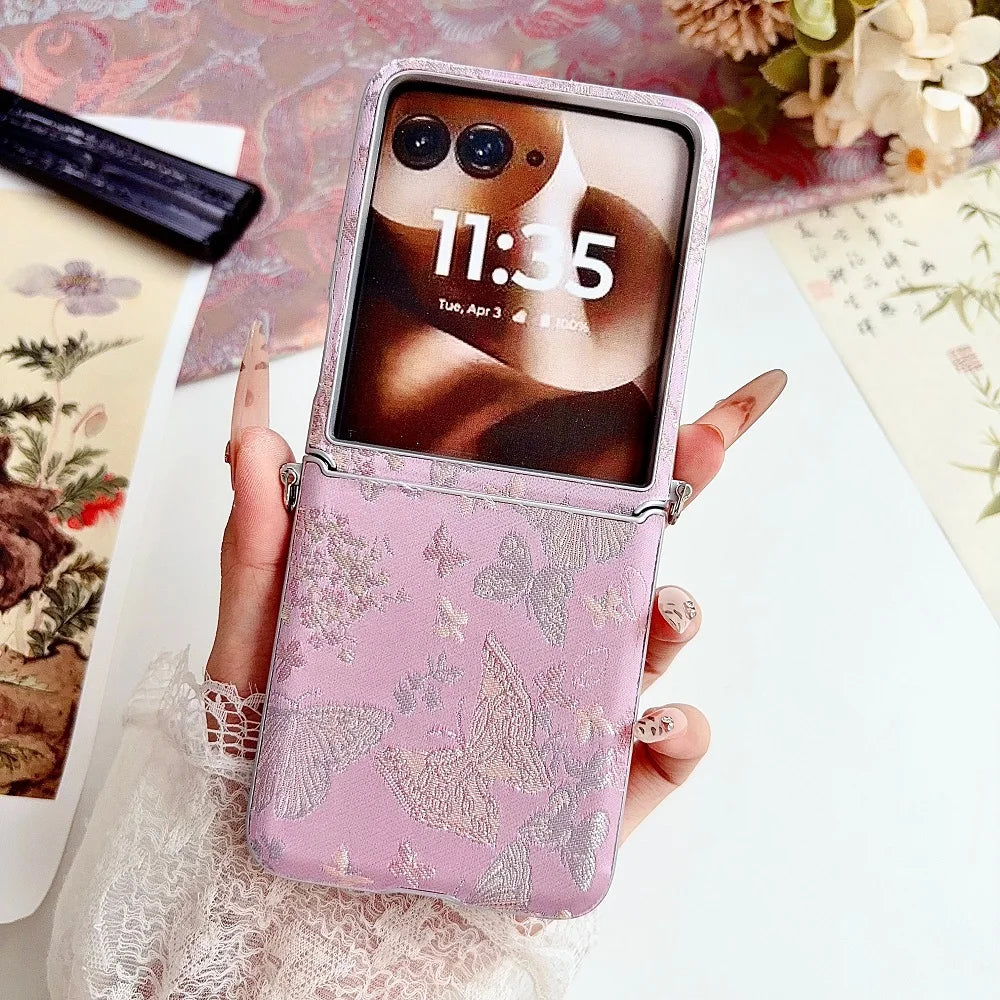 Luxury Embroidered Butterfly Phone Case For Motorola Razr 70 70Ultra 60 60Ultra 50 50Ultra Side Buckle Protection Back Cover