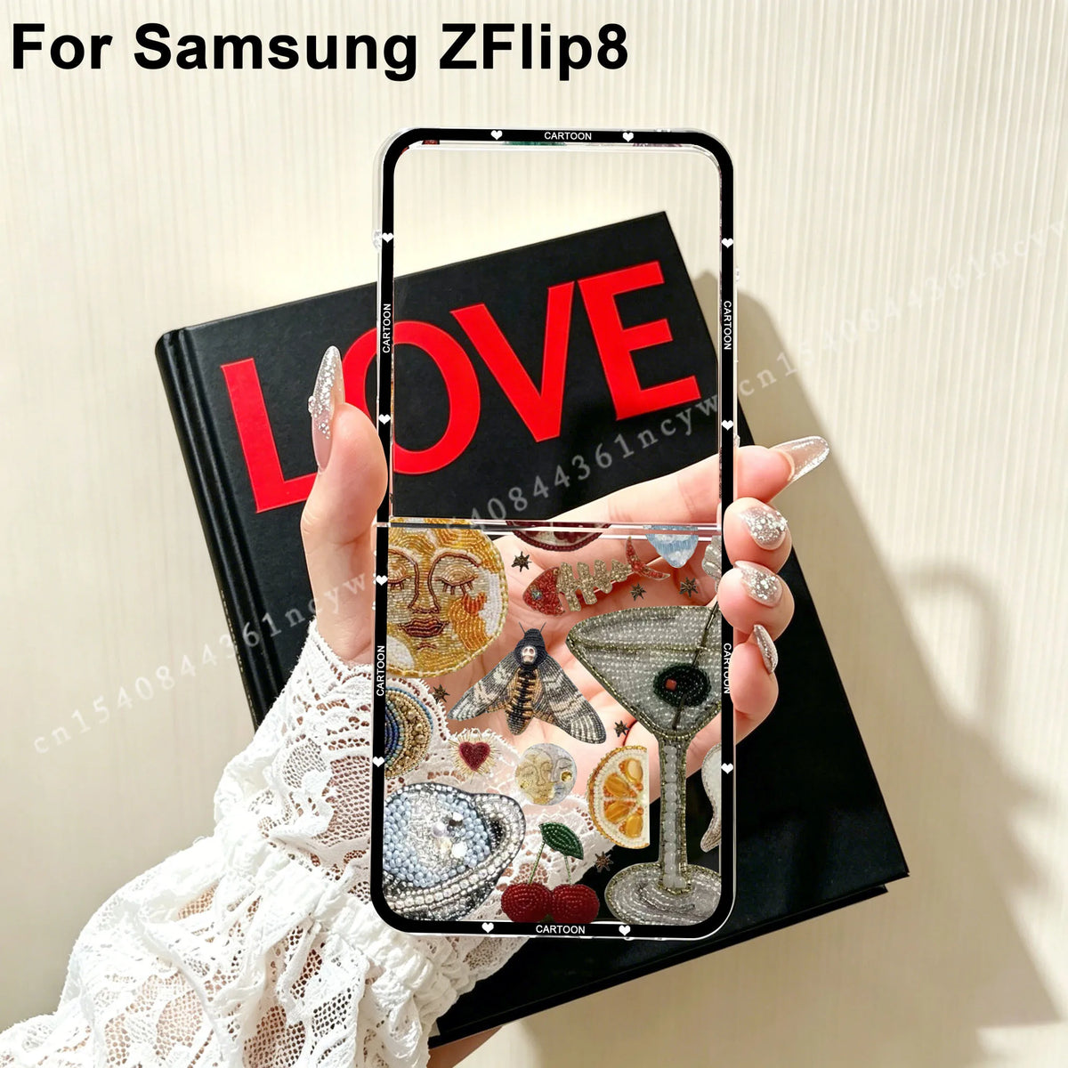For Samsung Z Flip 8 Beaded Pomegranate Sun Phone Case for Samsung Galaxy Z Flip 8 ZFlip8 Flip8 Clear Hard PC Folding Cover