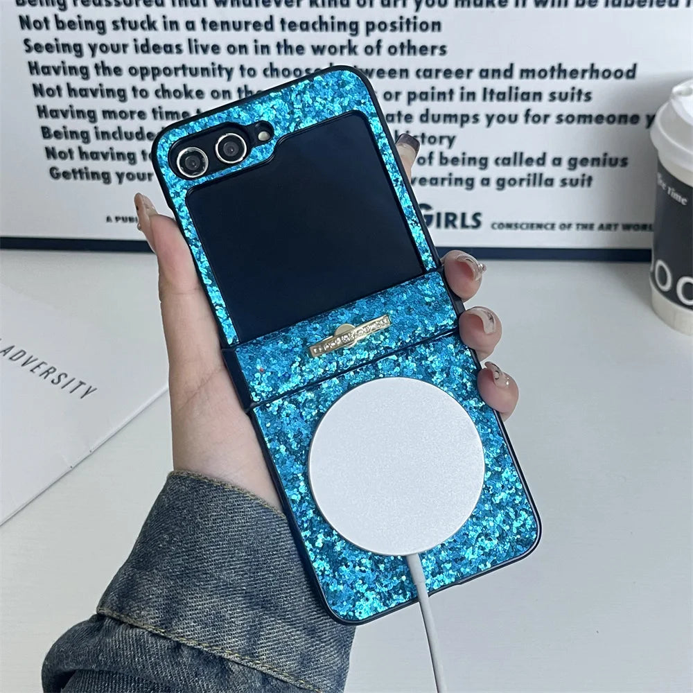 For Samsung Z Flip 7FE Ultra Thin Magnetic Finger Ring Shimmering Case For Samsung Z Flip 7 6 5 4 3 For Magsafe Shockproof Cover