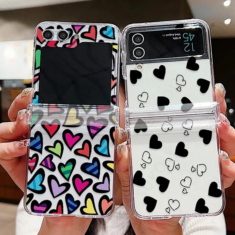 For Samsung Galaxy Z Flip7 FE Flip6 Case Love Pattern Shockproof Clear Folding Phone Case For Samsung Galaxy Z Flip 7 6 5 4 3 5G