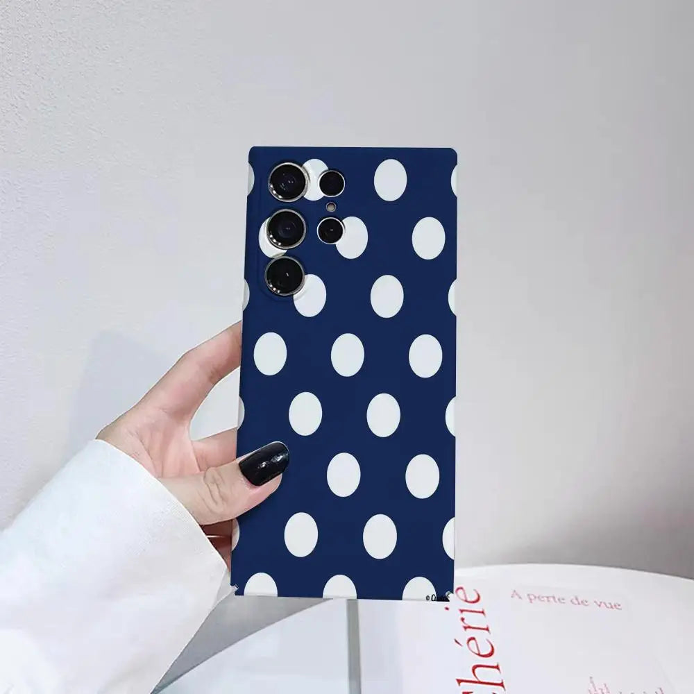 Full Screen Polka Dots Ins Korean Sweet Phone Case For Samsung S25 24 23 ULTRA Plus S22 Glossy HD Hard Cover Film Shell