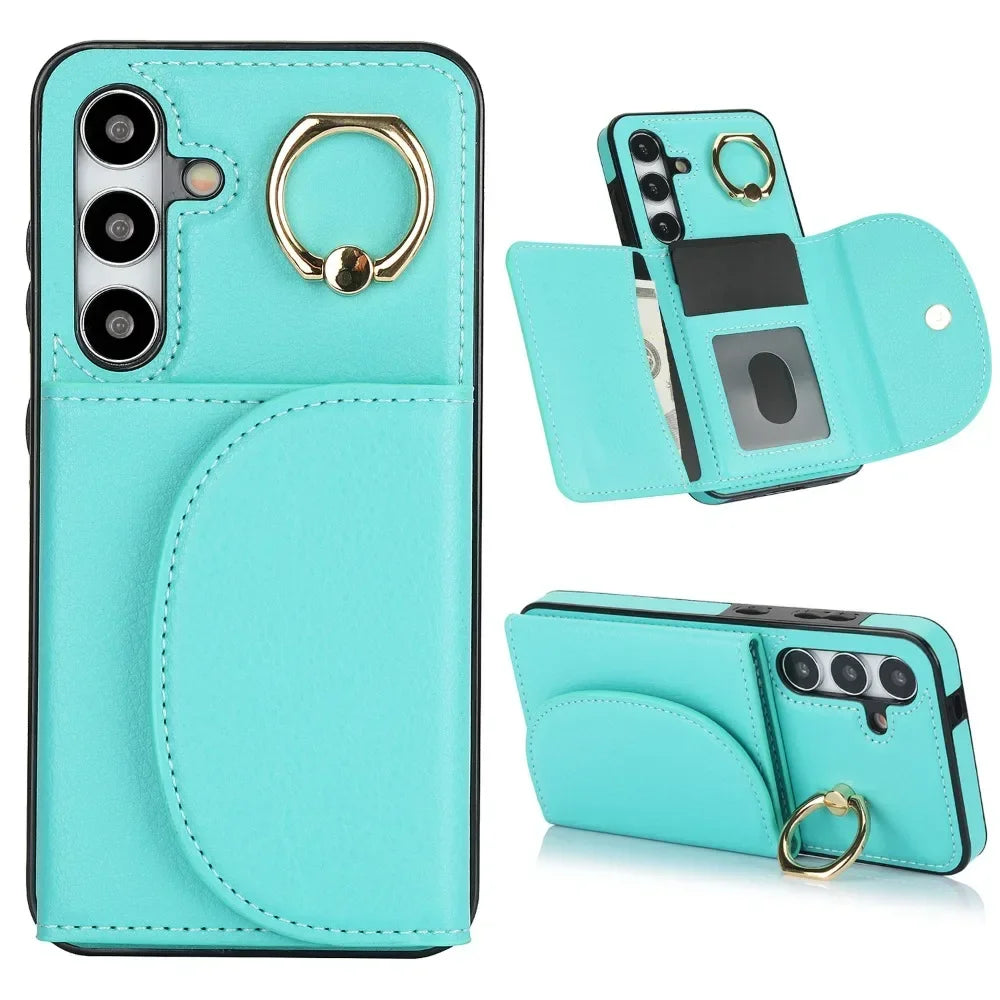 Ring Stand Card Wallet Phone Case for Samsung Galaxy S21 S23 FE S22 S24 S25 Ultra Plus A54 A14 A15 A55 A35 A16 5G Leather Cover