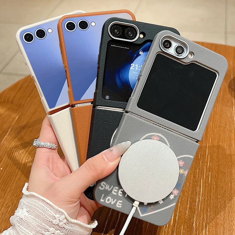 Magnetic Sweet Love Pattern Phone Case For Samsung Galaxy Z Flip7 FE Flip6 Flip 7 6 5 4 3 5G For Magsafe Soft TPU Folding Cover