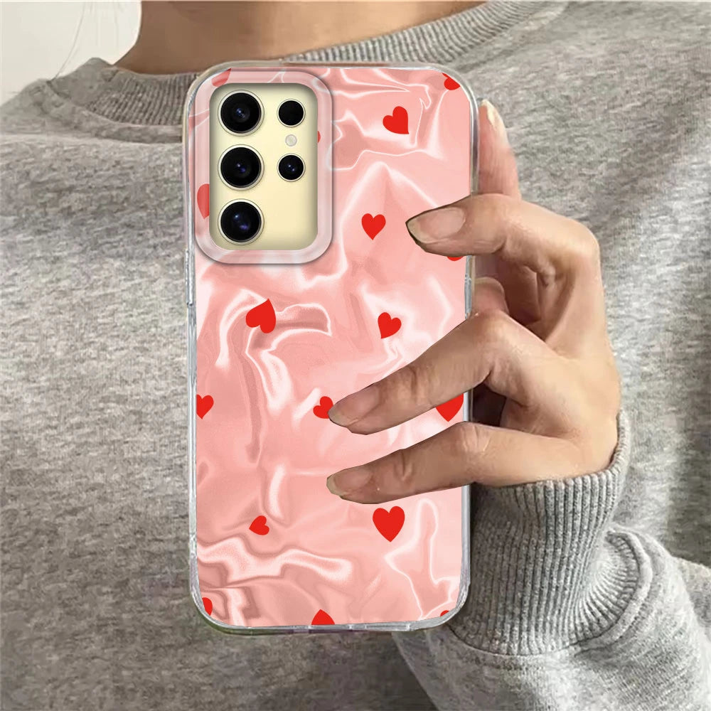 Pink Heart Love Women Girls Pattern Phone Case For Samsung Galaxy S24 S22 S23 S25 Edge S21 Plus S20 FE Ultra Shell Back Cover
